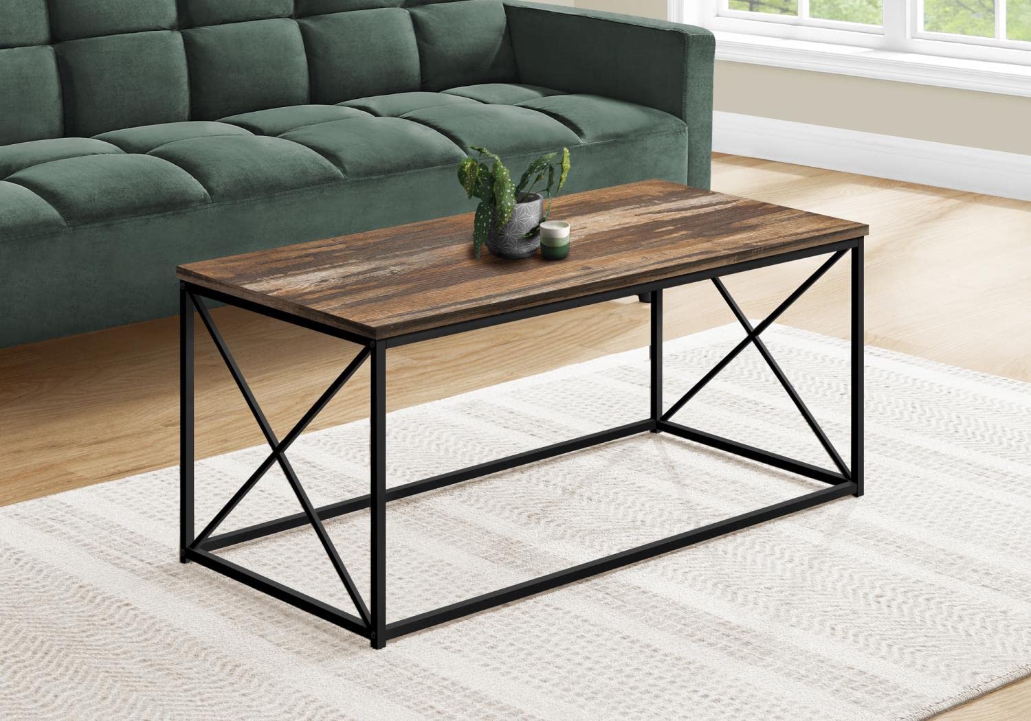 Monarch Specialties 3784 Coffee Table, Accent, Cocktail, Rectangular, Living Room, 40" L, Metal, Laminate, Contemporary, Modern Table-40, 40.5"L x 20"W x 18"H, Medium Brown Reclaimed Wood-Look/Black